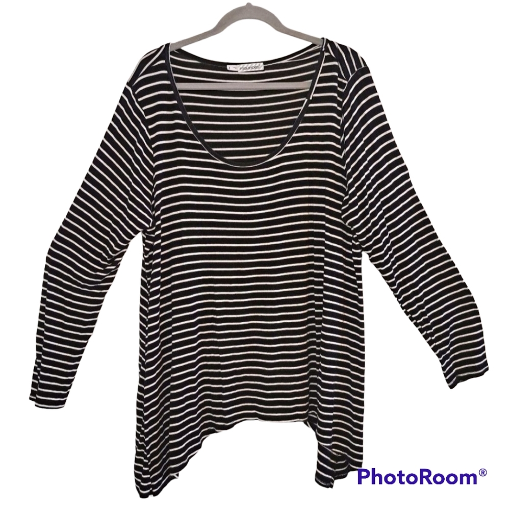Maurices Black White Striped Sharkbite Long Sleeved Tunic Plus Size 2